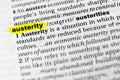 Highlighted English word `austerity` and its definition in the dictionary