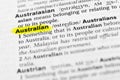 Highlighted English word `australian` and its definition in the dictionary