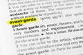 Highlighted English word `avant garde` and its definition in the dictionary