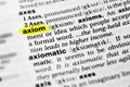 Highlighted English word `axiom` and its definition in the dictionary