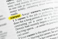 Highlighted English word career and its definition at the dictionary. Royalty Free Stock Photo