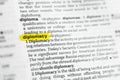 Highlighted English word diplomacy and its definition at the dictionary Royalty Free Stock Photo