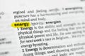 Highlighted English word energy and its definition at the dictionary. Royalty Free Stock Photo