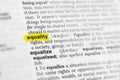 Highlighted English word equality and its definition at the dictionary