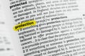 Highlighted English word protection  and its definition at the dictionary Royalty Free Stock Photo