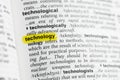 Highlighted English word technology and its definition at the dictionary