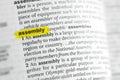 Highlighted English word & x22;assembly& x22; and its definition at the dictionary Royalty Free Stock Photo