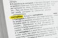 Highlighted English word & x22;corruption& x22; and its definition at the dictionary Royalty Free Stock Photo
