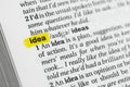 Highlighted English word & x22;idea& x22; and its definition at the dictionary Royalty Free Stock Photo