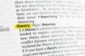 Highlighted English word & x22;theory& x22; and its definition at the dictionary