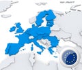 European union on map of Europe Royalty Free Stock Photo