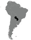 Highlighted map of PARAGUAY inside map of South (Latin) America