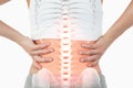 Highlighted spine of woman with back pain Royalty Free Stock Photo