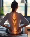 highlighted spine of a woman with back pain