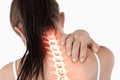 Highlighted spine of woman with neck pain Royalty Free Stock Photo