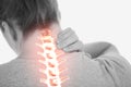 Highlighted spine of woman with neck pain Royalty Free Stock Photo