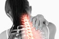 Highlighted spine of woman with neck pain Royalty Free Stock Photo