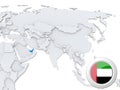 United Arab Emirates on map of Asia