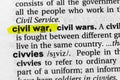 Highlighted word civil war concept and meaning