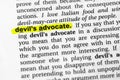 Highlighted word devil`s advocate concept and meaning