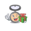 Highlighter cartoon character concept with a big gift box Royalty Free Stock Photo