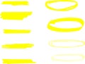 Highlighter line yellow marker strokes lines vector. Yellow watercolor hand drawn highlight set. Royalty Free Stock Photo