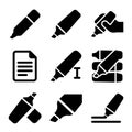 Highlighter marker pen solid glyph icon set for office and school Royalty Free Stock Photo