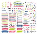 Highlighter markers highlighting with hand drawing elements to select and highlight text illustration set of marked