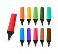 Highlighter pen marker set. School tools. Office supplies. Vector stock illustration. Royalty Free Stock Photo