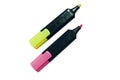 Highlighter pen in two colors yellow and purple