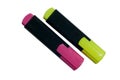 Highlighter pen in two colors yellow and purple