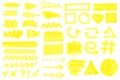 Highlighter strokes. Yellow marker lines, strokes, arrows, frames, circles, checkmarks. Hand drawn permanent markers Royalty Free Stock Photo