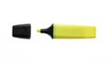 Highlighter yellow marker isolated on white. Overhead view of opened fluorescent pen