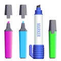 Highlighters broad felt-tipped pens with covers vector illustration