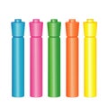 Highlighters, Felt Tip Marker Pens in Five Neon Colors Royalty Free Stock Photo