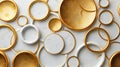 Highlighting abstract seamless pattern with golden circles and white ceramic rings Royalty Free Stock Photo