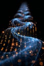 Highlighting a black background with binary code waves in the foreground, representing data flow and technology network conce Royalty Free Stock Photo