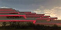 Highlighting the facade of an advanced hotel with a red LED strip. Looks brutal and attractive. A great idea for modern building Royalty Free Stock Photo