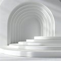 Highlighting white background, white abstract shapes on the surface of an arc-shaped structure with horizontal lines. minimal Royalty Free Stock Photo