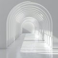 Highlighting white background, white abstract shapes on the surface of an arc-shaped structure with horizontal lines. minimal Royalty Free Stock Photo