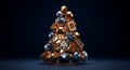 A highly abstract 3D render features an innovative conceptual Christmas tree built from interlocking metallic cubes and glossy sph Royalty Free Stock Photo