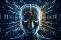 Highly advanced artificial intelligence for the future rise in technological singularity using deep learning algorithms, human and Royalty Free Stock Photo