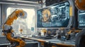 Advanced AI Robot Analyzing Data in Futuristic Control Room