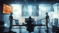 Advanced AI Robot Analyzing Data in Futuristic Control Room