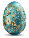Highly decorated blue easter egg with gold flowers pattern Royalty Free Stock Photo