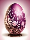 Highly decorated burgundy easter egg with white and pink pattern and purple background Royalty Free Stock Photo