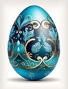 Highly decorated gradiant blue easter egg with gold and light blue flowers pattern Royalty Free Stock Photo