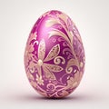 Highly decorated magenta easter egg with gold and pink pattern and purple background Royalty Free Stock Photo