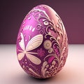 Highly decorated magenta easter egg with gold and pink pattern and purple background Royalty Free Stock Photo