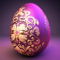 Highly decorated purple easter egg with gold and pink pattern and purple background Royalty Free Stock Photo